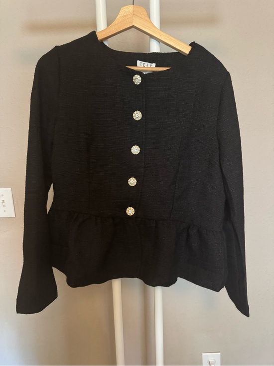 Jackets & Blazers - Elegant Black Peplum Tweed Jacket New
